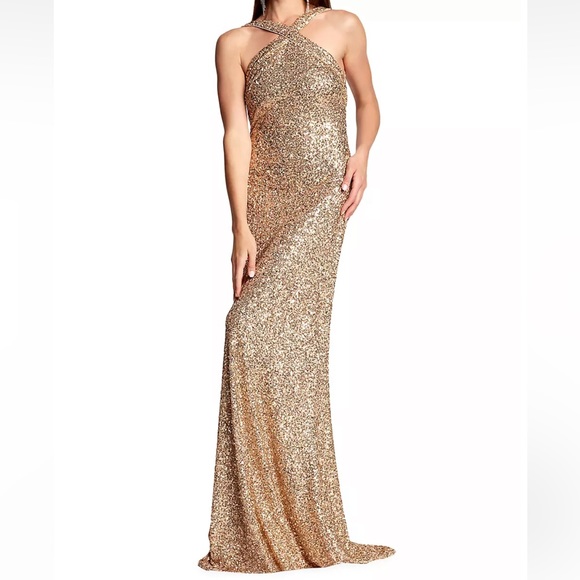 Tadashi Shoji Dresses & Skirts - Tadashi Shoji Gold Sequined Sleeveless Gown